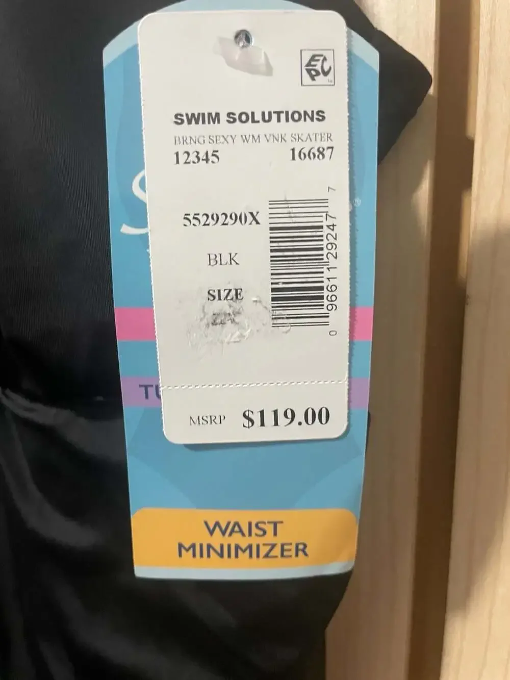 Swim Solutions Black Sexy Waist Minimizer V-Neck Skater Swimsuit Size 22W - Picture 3 of 4